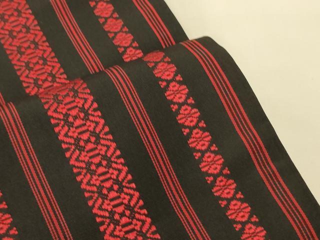 平和屋着物●本場筑前博多織 半幅帯 献上柄 黒地 正絹 逸品 CABK6085ak