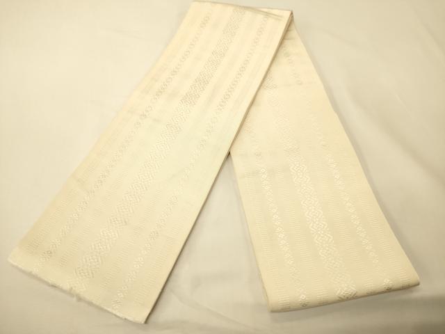 平和屋着物●本場筑前博多織 半幅帯 鳥の子色 献上柄 正絹 逸品 CABK6091ak