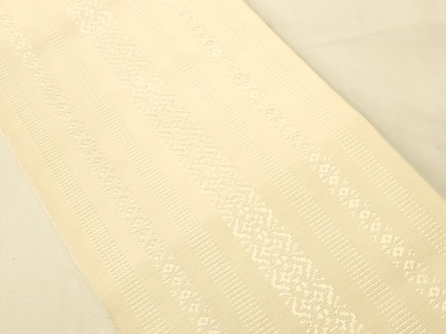 平和屋着物●本場筑前博多織 半幅帯 鳥の子色 献上柄 正絹 逸品 CABK6091ak