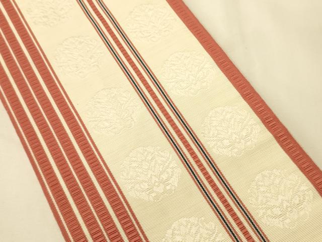 平和屋着物●本場筑前博多織 両面 半幅帯 寺嶋織物謹製 変わり格子柄/花丸間道 証紙付き 正絹 逸品 CABK6100ak