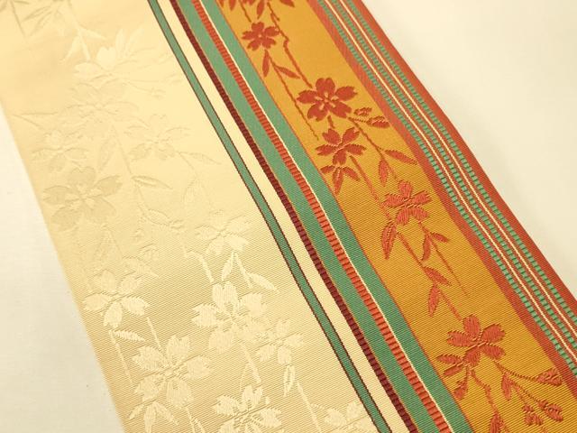 平和屋着物●本場筑前博多織 半幅帯 原田織物謹製 枝垂れ桜文 証紙付き 正絹 逸品 CABK6105ak
