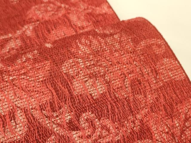 平和屋着物●本場筑前博多織 半幅帯 絹あそび 花唐草文 証紙付き 正絹 逸品 未使用 CABK6112ak