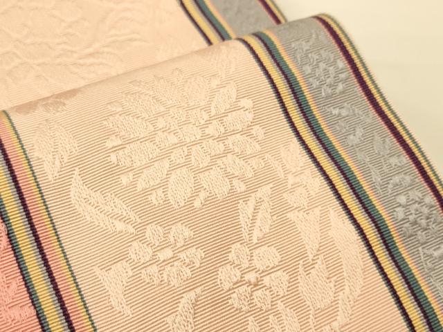 平和屋着物●本場筑前博多織 半幅帯 草花間道 正絹 逸品 CABK6113ak