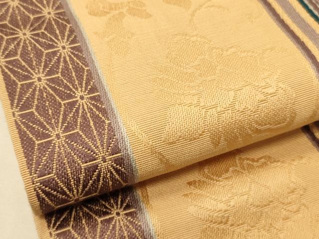 平和屋着物●本場筑前博多織 半幅帯 脇山忠道作 花唐草間道 証紙付き 正絹 逸品 CABK6120ak