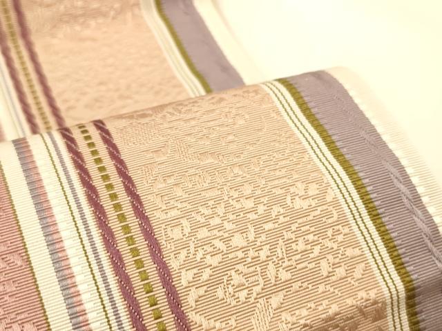 平和屋着物●本場筑前博多織 半幅帯 草花間道 証紙付き 正絹 逸品 CABK6135ak