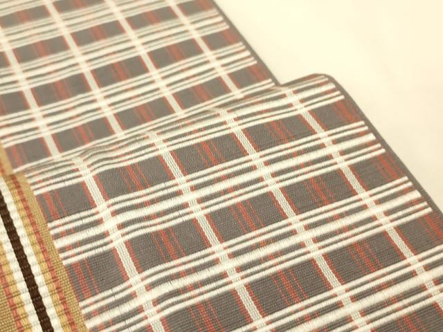 平和屋着物●本場筑前博多織 半幅帯 井上絹織謹製 変わり格子柄 証紙付き 正絹 逸品 CABK6137ak