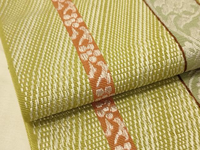平和屋着物●本場筑前博多織 半幅帯 小野和也作 花唐草間道 博多金ラベル 証紙付き 正絹 逸品 CABK6146ak