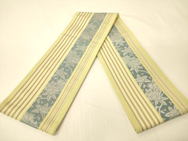 平和屋着物●本場筑前博多織 半幅帯 児島織物謹製 草花間道 証紙付き 正絹 逸品 CABK6147ak