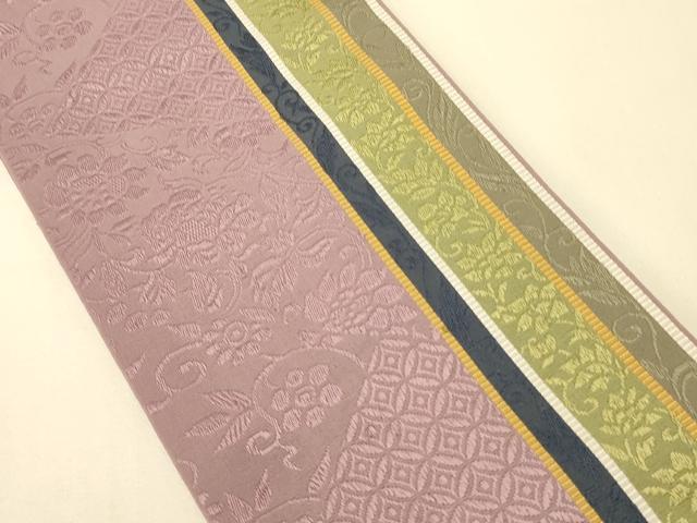 平和屋着物●本場筑前博多織 半幅帯 井上絹織謹製 花唐草間道 証紙付き 正絹 逸品 CABK6168ak