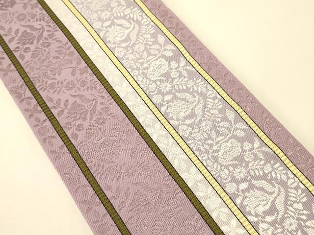 平和屋着物●本場筑前博多織 半幅帯 小野和也作 花唐草間道 博多金ラベル 証紙付き 正絹 逸品 CABK6170ak