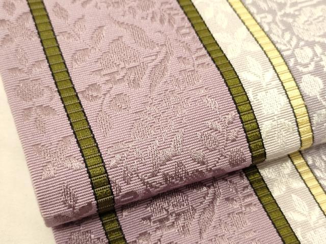 平和屋着物●本場筑前博多織 半幅帯 小野和也作 花唐草間道 博多金ラベル 証紙付き 正絹 逸品 CABK6170ak