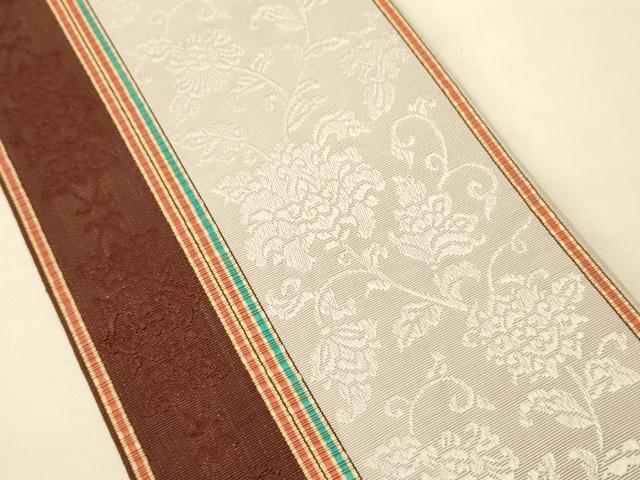 平和屋着物●本場筑前博多織 半幅帯 井上絹織謹製 花唐草間道 証紙付き 正絹 逸品 CABK6175ak
