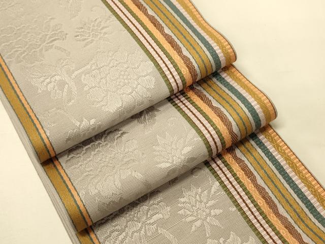 平和屋着物●本場筑前博多織 半幅帯 脇山忠道作 草花間道 証紙付き 正絹 逸品 CABK6182ak