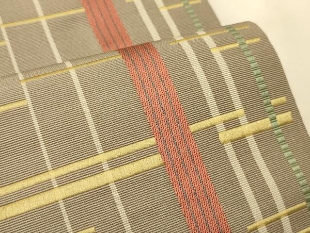 平和屋着物●本場筑前博多織 半幅帯 井上絹織謹製 変わり格子柄 証紙付き 正絹 逸品 CABK6183ak