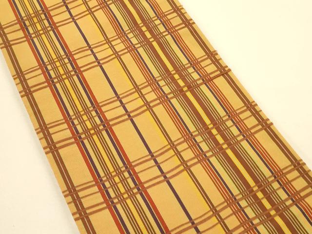 平和屋着物●本場筑前博多織 半幅帯 変わり格子柄 証紙付き 正絹 逸品 CABK6198ak