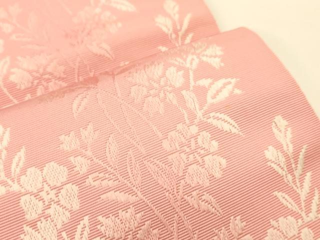 平和屋着物●本場筑前博多織 両面 半幅帯 草花文 証紙付き 正絹 逸品 未使用 CABK6212ak