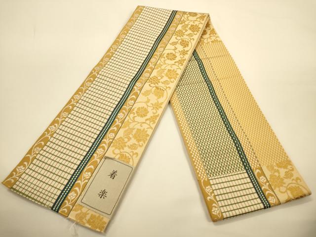 平和屋着物●本場筑前博多織 半幅帯 森博多織謹製 唐草花間道 証紙付き 正絹 逸品 未使用 CABK6214ak