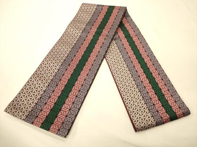 平和屋着物●本場筑前博多織 半幅帯 井上絹織謹製 幾何学文様 証紙付き 正絹 逸品 CABK6217ak