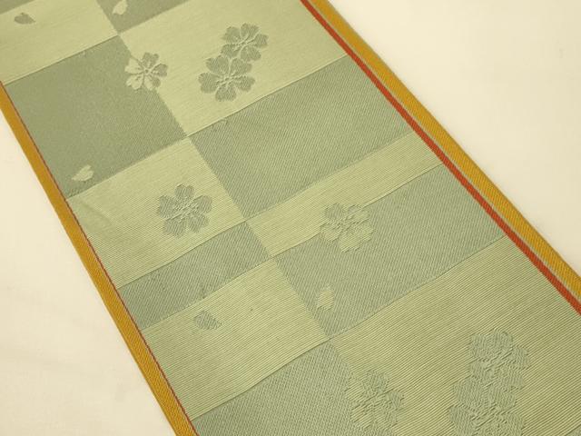 平和屋着物●本場筑前博多織 半幅帯 市松舞桜文 正絹 逸品 CABK6225ak