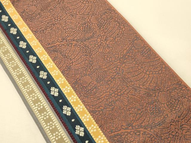 平和屋着物●本場筑前博多織 半幅帯 井上絹織謹製 幾何学花文 証紙付き 正絹 逸品 CABK6232ak