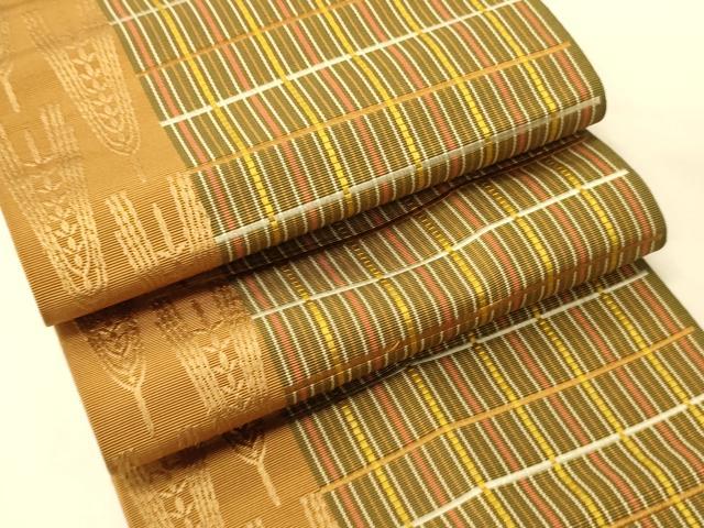 平和屋着物●本場筑前博多織 半幅帯 原田織物謹製 格子花文 証紙付き 正絹 逸品 CABK6237ak