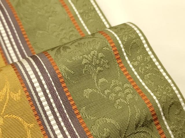 平和屋着物●本場筑前博多織 半幅帯 小野和也作 花唐草間道 証紙付き 正絹 逸品 未使用 CABK6258ak