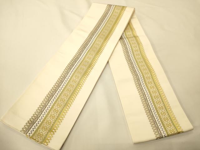 平和屋着物●本場筑前博多織 両面 半幅帯 献上柄 正絹 逸品 未使用 CABK6262ak