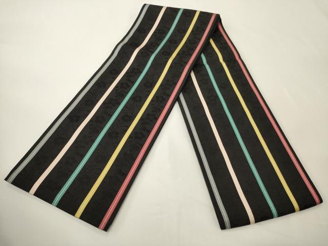 平和屋着物●本場筑前博多織 半幅帯 花間道 黒地 正絹 逸品 CABK6270ak