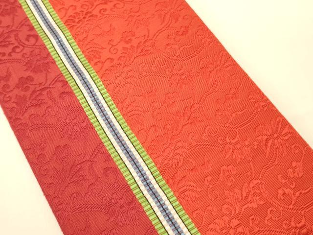 平和屋着物●本場筑前博多織 両面 半幅帯 井上絹織謹製 花唐草間道/献上柄 証紙付き 正絹 逸品 CABK6280ak