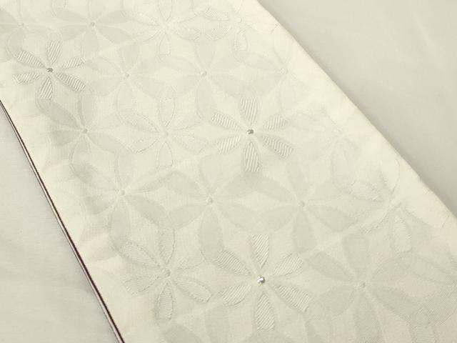 平和屋着物●両面 半幅帯 七宝花文/菱梅文 銀糸 CABK6301ak