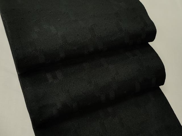 平和屋着物●両面 半幅帯 市松動物宝尽くし/幾何学文 黒地 CABK6303ak