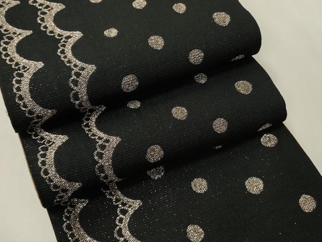 平和屋着物●両面 半幅帯 抽象文 黒地 金銀糸 CABK6307ak