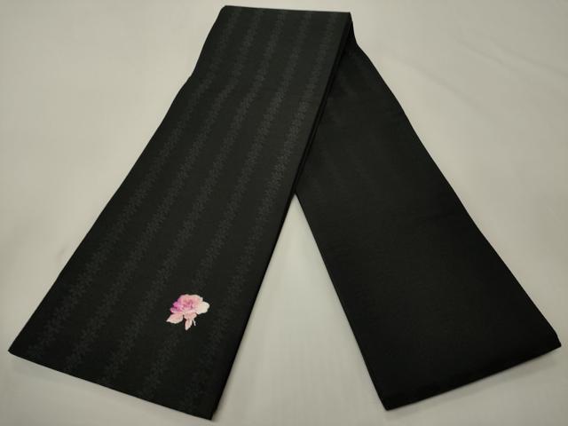 平和屋着物●半幅帯 刺繍 花間道 黒地 CABK6308ak