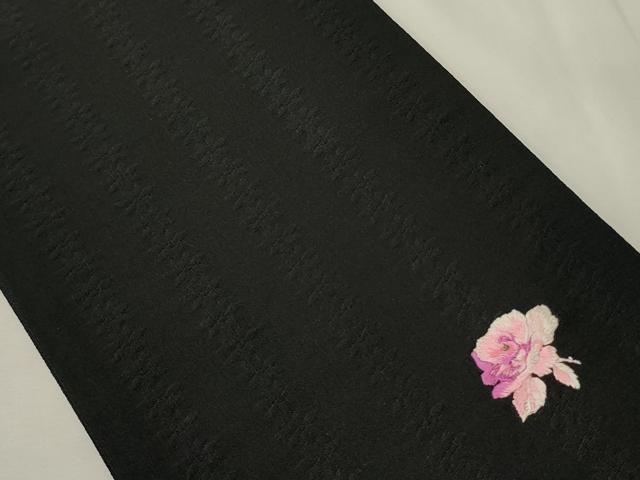 平和屋着物●半幅帯 刺繍 花間道 黒地 CABK6308ak