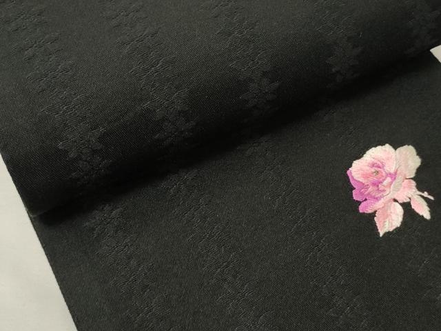 平和屋着物●半幅帯 刺繍 花間道 黒地 CABK6308ak