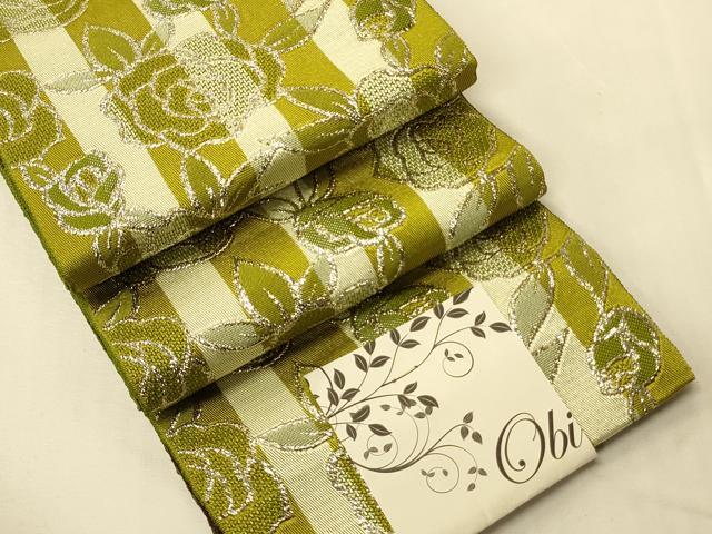 平和屋着物●両面 半幅帯 草花文/鱗文 金銀糸 未使用 CABK6318ak