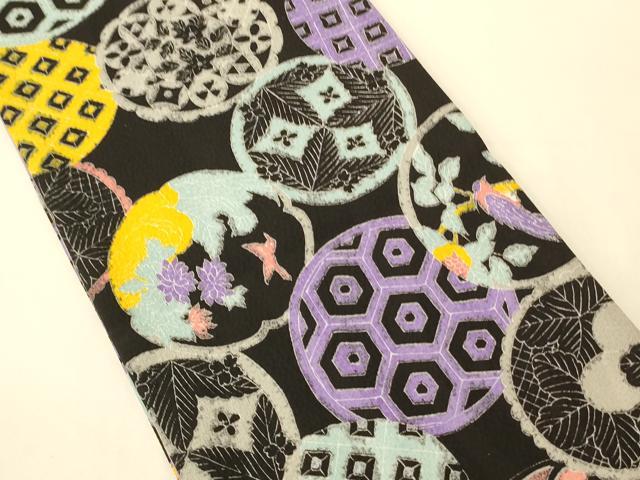 平和屋着物●両面 半幅帯 花鳥文/縞 上代33万円 正絹 逸品 未使用 CABK6323ak