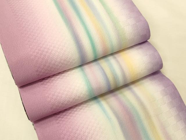 平和屋着物●両面 半幅帯 花鳥文/縞 上代33万円 正絹 逸品 未使用 CABK6323ak
