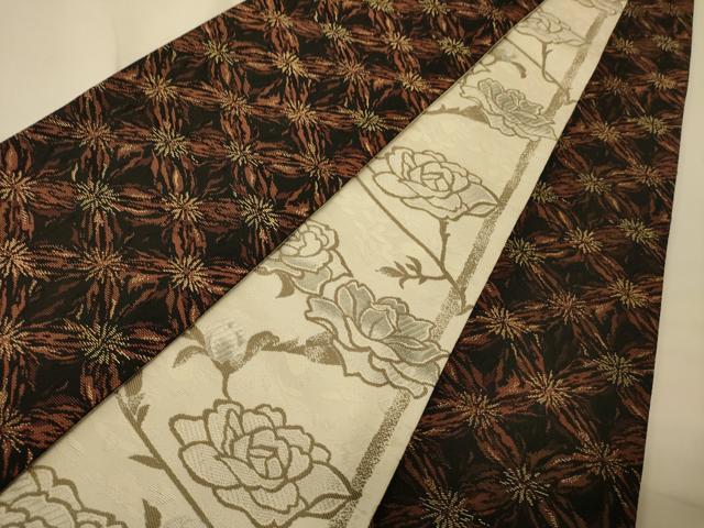 平和屋着物●両面 半幅帯 枝花文/花尽し文 正絹 逸品 CABK6326ak