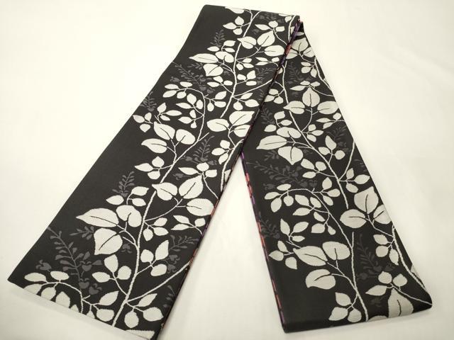 平和屋着物●両面 半幅帯 枝葉文/舞花文 正絹 逸品 未使用 CABK6327ak