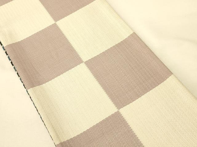 平和屋着物●両面 半幅帯 幾何学文/市松文 正絹 逸品 CABK6333ak