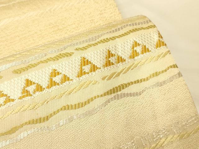 平和屋着物●両面 半幅帯 幾何学横段文 金銀糸 正絹 逸品 CABK6334ak