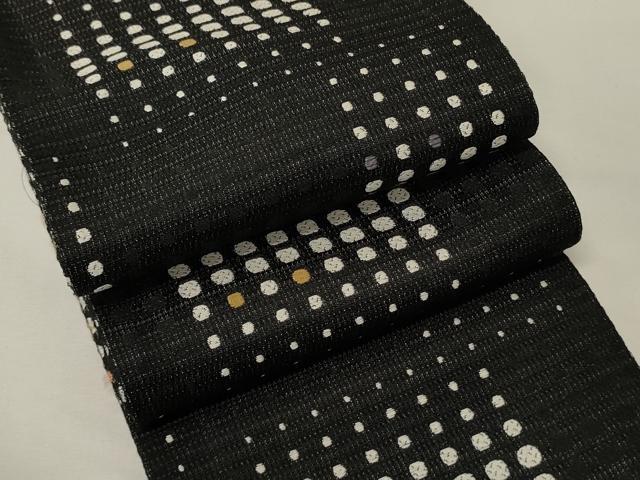 平和屋着物●両面 半幅帯 幾何学文 黒地 正絹 逸品 未使用 CABK6342ak