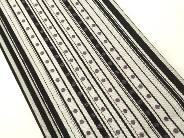 平和屋着物●両面 半幅帯 間道/市松蝶文 銀糸 正絹 逸品 未使用 CABK6353ak