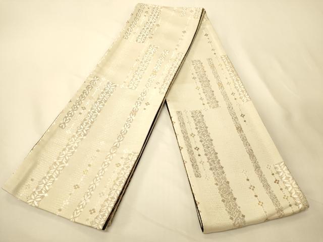 平和屋着物●両面 半幅帯 花間道/市松文 金銀糸 正絹 逸品 CABK6357ak