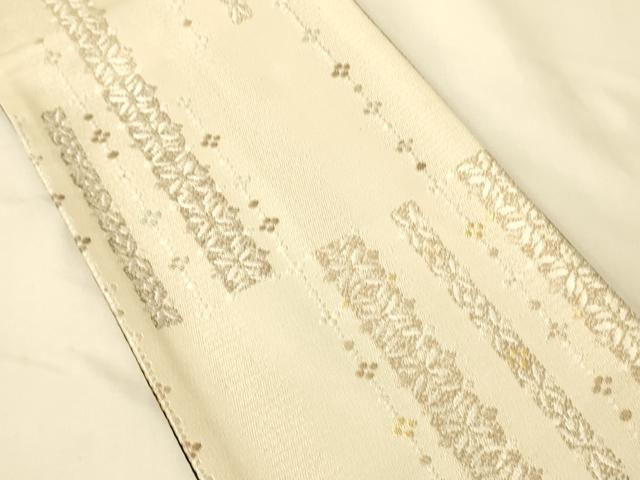 平和屋着物●両面 半幅帯 花間道/市松文 金銀糸 正絹 逸品 CABK6357ak