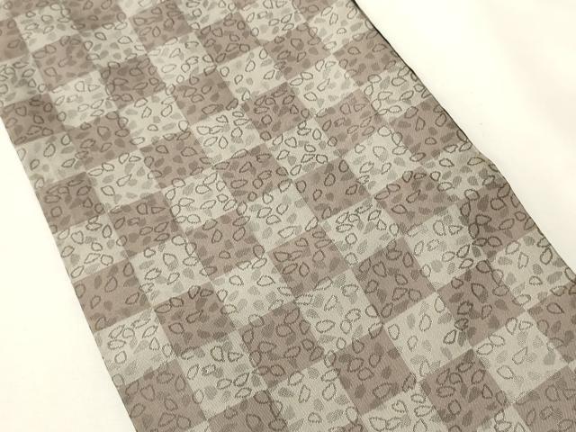 平和屋着物●両面 半幅帯 花間道/市松舞葉文 黒地 正絹 逸品 CABK6364ak