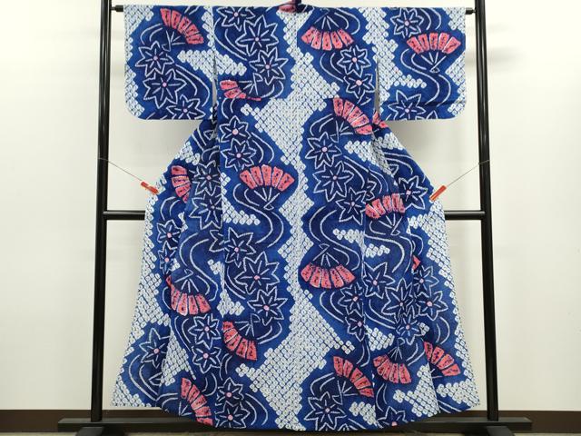 平和屋着物∴夏物 浴衣 有松鳴海絞り 扇面流水楓文 綿 逸品 CABK6421ze