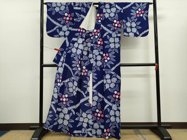 平和屋着物∴夏物 浴衣 有松鳴海絞り 枝花文 綿 逸品 CABK6426ze
