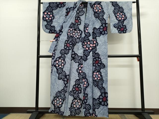 平和屋着物∴夏物 浴衣 有松鳴海絞り 草花文 綿 逸品 CABK6427ze